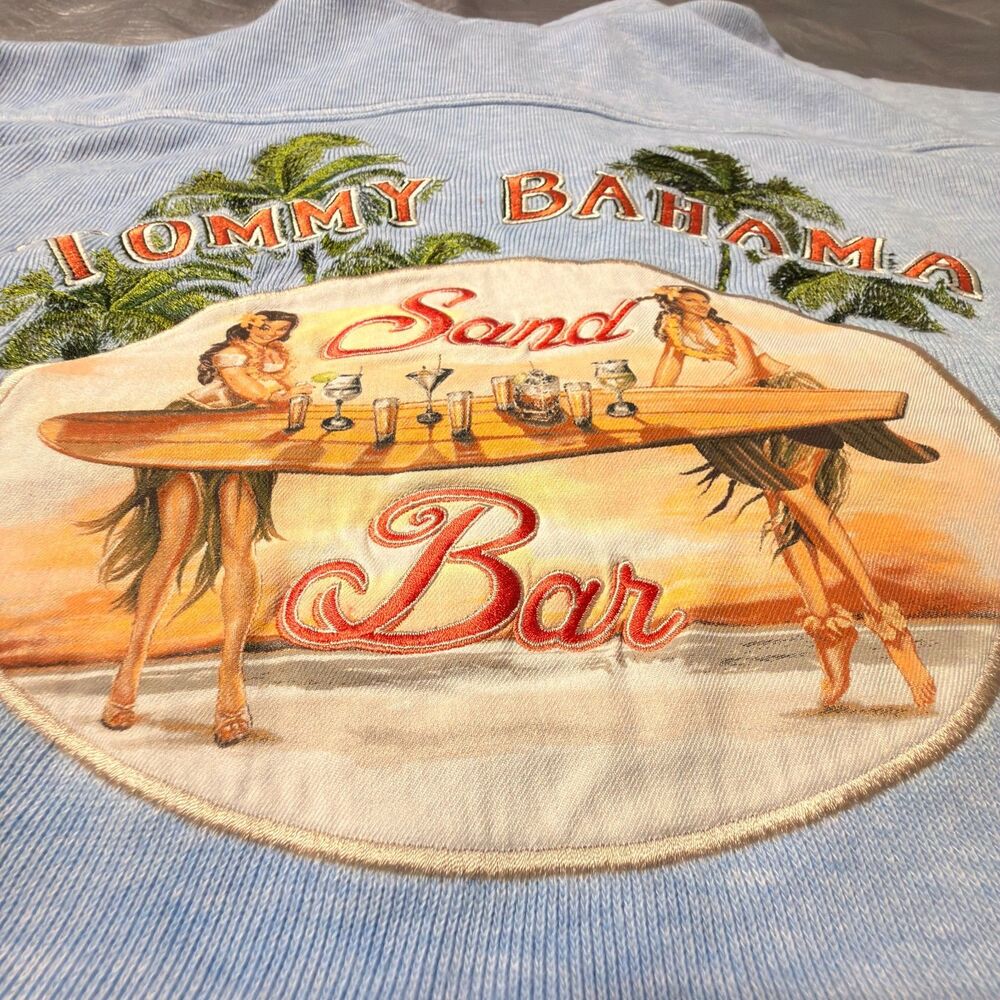 Tommy Bahama Relax Sweatshirt 3XL Blue Quarter Zip Sand Bar Hula Girl Pin Up 3X